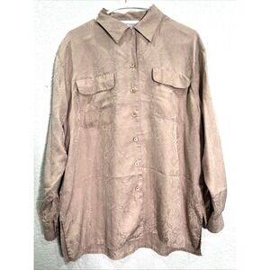 Christie & Jill Vtg Silk Top Womens‎ L Champagne Button Up Paisley Western 90s
